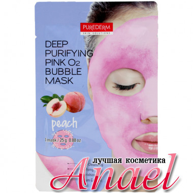 Purederm Кислородная маска с персиком для глубокого очищения кожи лица Deep Purifying Pink O2 Bubble Mask Peach (1 шт х 25 гр)