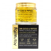 Farm Stay Отбеливающий крем с золотом и пептидами для лица от морщин 24K Gold & Peptide Perfect Ampoule Cream (80 мл)