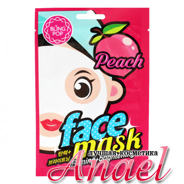 Bling Pop Подтягивающая осветляющая тканевая маска «Персик» для лица Peach Face Mask Firming+brightening (1 шт х 20 мл)